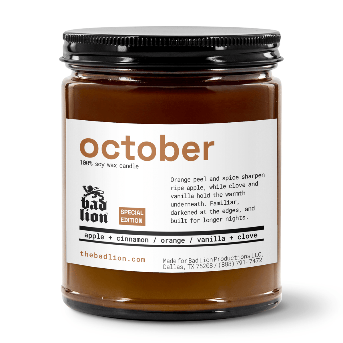 October 9 oz hand-poured candle - Bad Lion Productions LLC